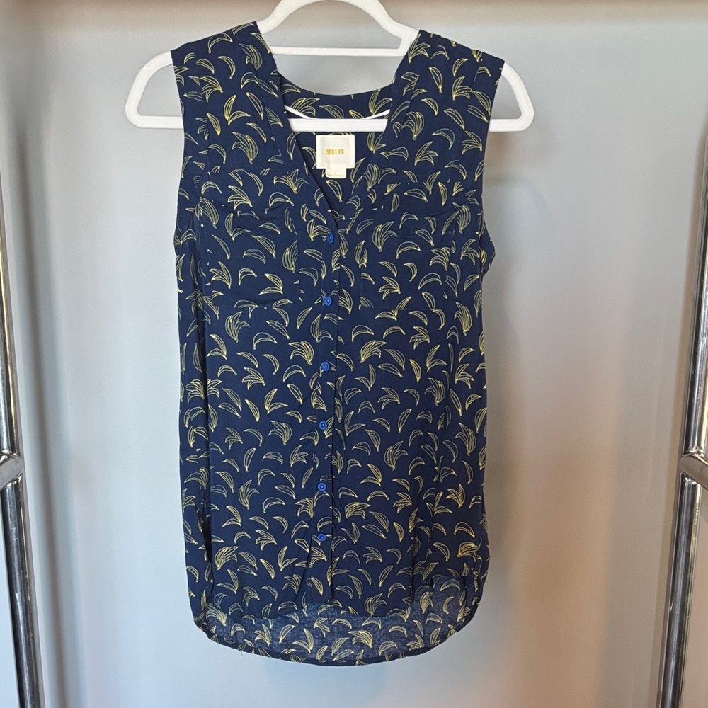 Westbound Blue and Gold Leaf Print Blouse